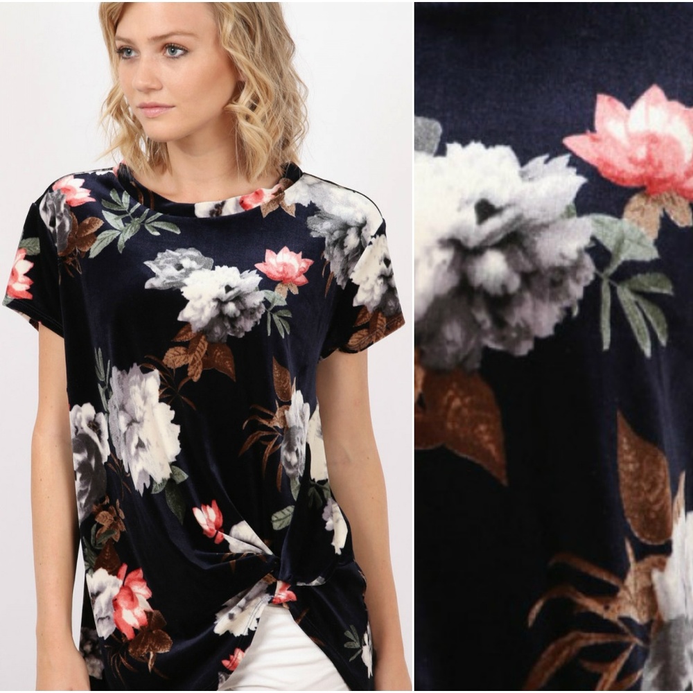 NEW Floral Velvet Side Twist Knot Detail Top - Picture 3 of 3